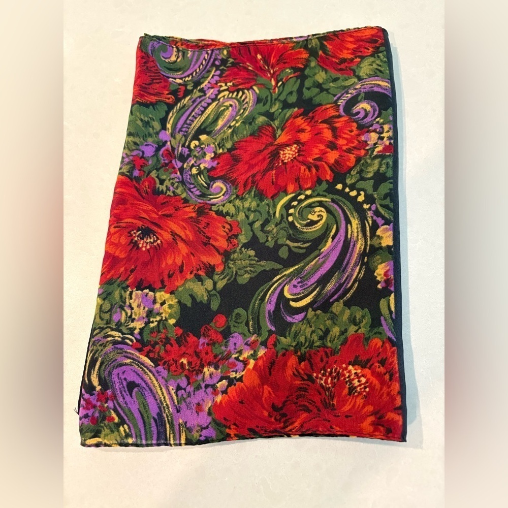 Vintage Cybèle ITALY Floral Paisley Scarf - Red Black Purple Green Polyester